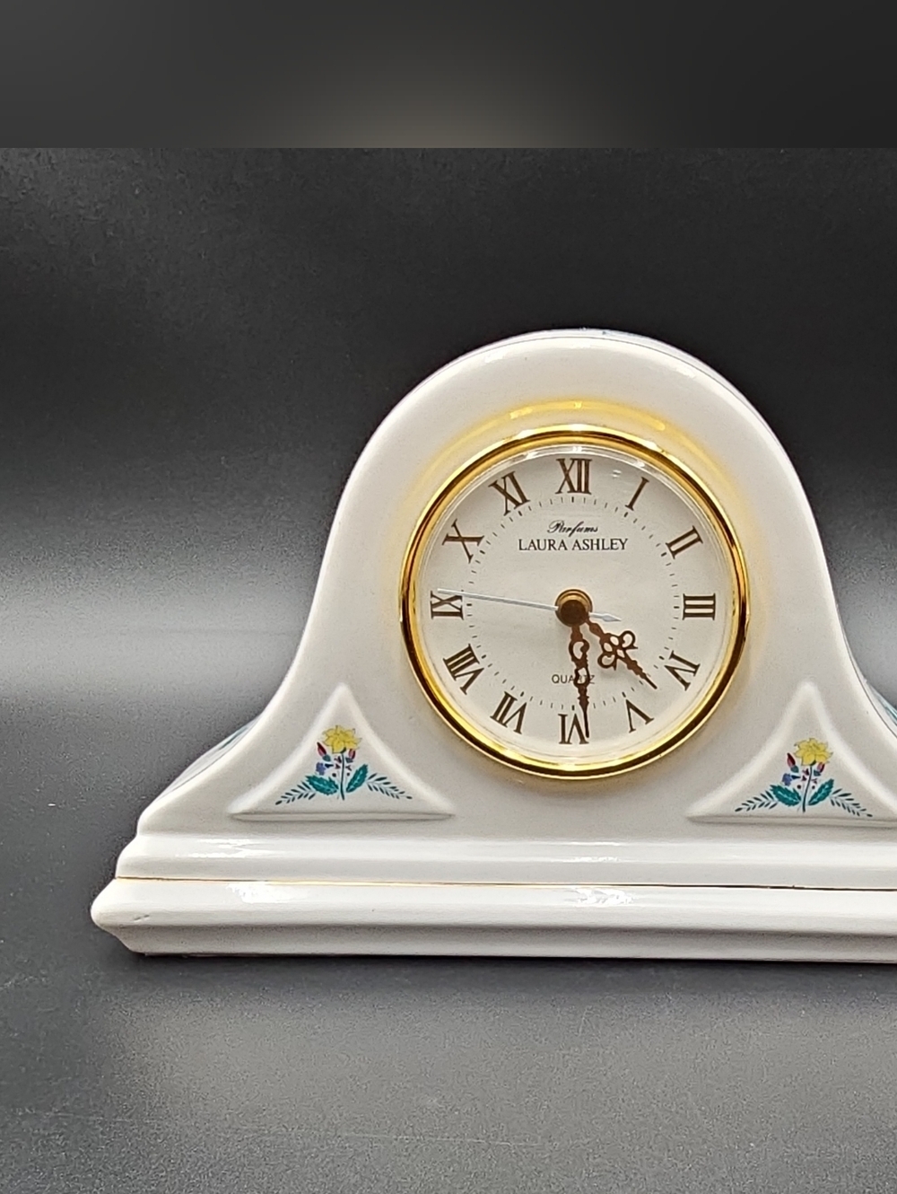 Laura Ashley White Ceramic Mantel Clock with Floral Accent